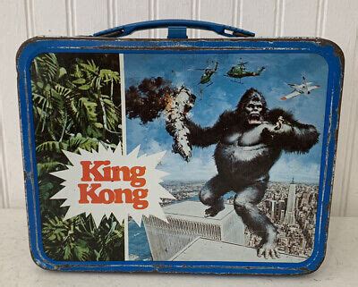 Vintage 1977 King Kong Twin Towers Metal Lunch Box Thermos 